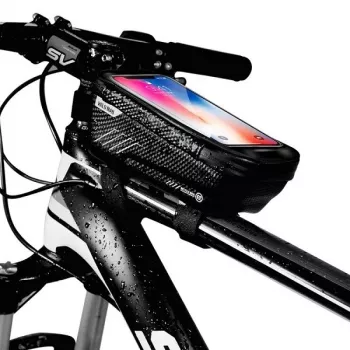 Pouzdro na telefon na řídítka WILDMAN Bike Holder Case M E2 1L, černé, odolné proti stříkající vodě, kompatibilní s dotykovou obrazovkou, úložný prostor 1 l