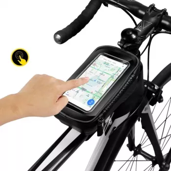 Pouzdro na telefon na řídítka WILDMAN Bike Holder Case M E2 1L, černé, odolné proti stříkající vodě, kompatibilní s dotykovou obrazovkou, úložný prostor 1 l