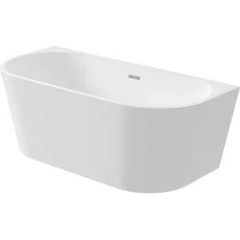 DEANTE KDS_015W Wall-Mounted or Free-Standing Acrylic Bathtub 150 cm, Oval, White, 220L Capacity, Integrated Overflow, Click-Clack Waste Included