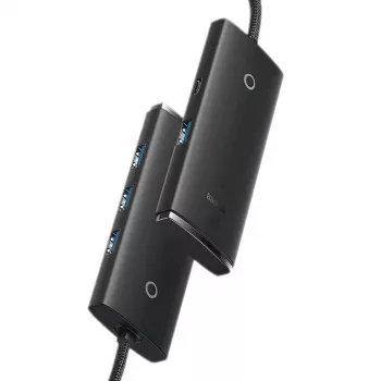 Baseus Lite Series 4portový USB 3.0 hub - 5Gbps, bus-powered, černý (WKQX030101)