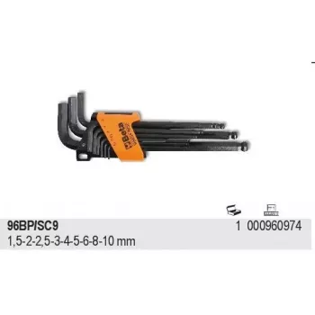 Sada 9 metrických imbusových klíčů s kulovou hlavou BETA 96BP/SC9, 1,5–10 mm, chrom-vanadiová ocel