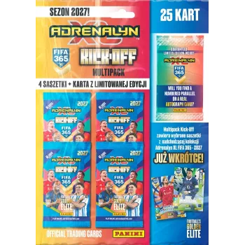 Panini FIFA 365 2027 Adrenalyn XL sběratelské karty multipack Kick off – 6 booster balíčků + 2 karty Limited Edition