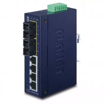 PLANET ISW-621TS15 průmyslový neřízený L2 Fast Ethernet switch se 4x 10/100 + 2x 100Base-FX SC Multi-mode, montáž na DIN lištu/na zeď, -40 až 75 °C