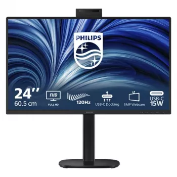 Philips 24B2U3301H 23,8 inch IPS Full HD monitor, 1920x1080, 120 Hz, 4 ms, USB-C 90 W PD, USB hub, RJ45, 5-MP webkamera, reproduktory, výškově nastavitelný, černý