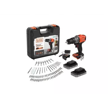 Akumulátorový příklepový šroubovák BLACK & DECKER 18V se 2× 2,0 Ah akumulátory, nabíječkou a 80 příslušenstvími