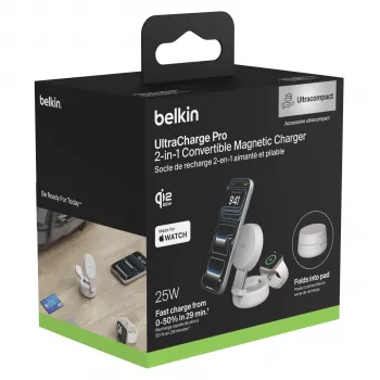 Belkin UltraCharge 25W Qi2 Magnetic 2v1 bezdrátová nabíjecí podložka písková