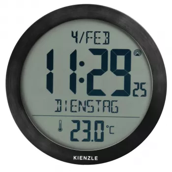 KIENZLE DCF řízené rádiovým signálem nástěnné hodiny s ukazatelem pokojové teploty, černé