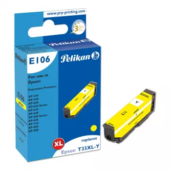 Pelikan E106 kompatibilní inkoustová kazeta žlutá s vysokou výtěžností (XL) pro Epson XP-530/540/630/635/640/645/710/830/900 – 1 balení
