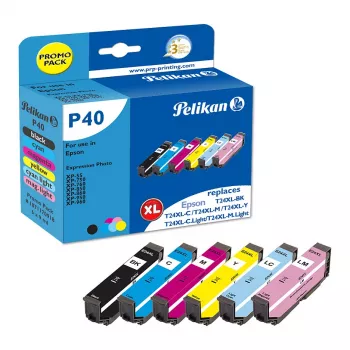 Pelikan P40 kompatibilní inkoustová kazeta multipack 6 balení pro Epson Expression Photo XP-55/XP-750/XP-760/XP-850/XP-950/XP-960 (černá, cyan, světle cyan, světle magenta, magenta, žlutá)