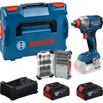 BOSCH PowerTools akumulátorový rázový utahovák sada GDX 18V 285 Nm se 2 bateriemi 5,0 Ah a 31dílnou sadou bitů v L-BOXX