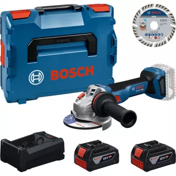 BOSCH Professional akumulátorová úhlová bruska sada 18V 2x5,0Ah s řezným kotoučem 125mm v L-BOXX