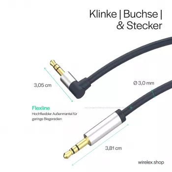 ShiverPeaks audio kabel 3,5mm jack, zalomený/přímý 0,7 m – černý