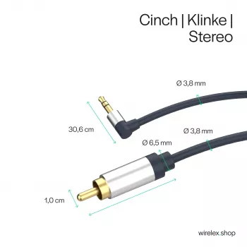 ShiverPeaks Flexline audio kabel 3,5mm stereo jack na 2x RCA, zalomený konektor, 0,75 m, černý