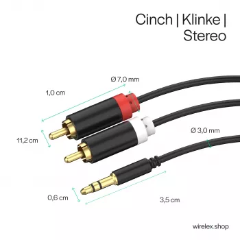 ShiverPeaks audio kabel 3,5mm jack na 2x RCA stereo 1,5 m pozlacený černý