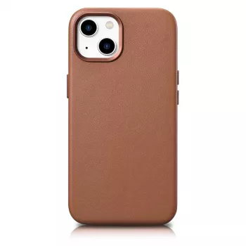 Kožené pouzdro iCarer Case Leather z pravé kůže pro iPhone 14 Plus hnědé (kompatibilní s MagSafe)