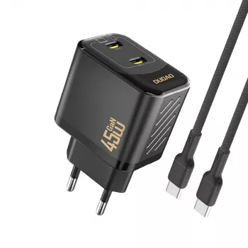 Dudao A28PCEU 45W GaN Wall Charger with 2x USB-C and 1m USB-C Cable - Black
