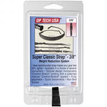 OP TECH Super Classic-Strap 3/8 popruh na fotoaparát - neopren, nylon, kůže - černý - nosnost 6,8 kg - délka 129,5 cm
