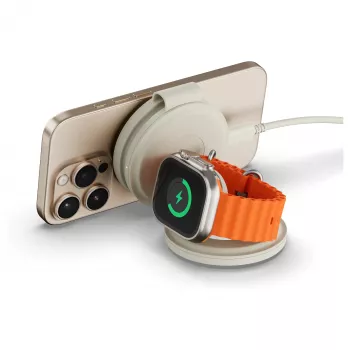 Satechi OntheGo 3v1 bezdrátová nabíječka s Qi2, písková, 15W, ST-QTG31W