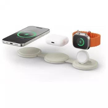 Satechi OntheGo 3v1 bezdrátová nabíječka s Qi2, písková, 15W, ST-QTG31W