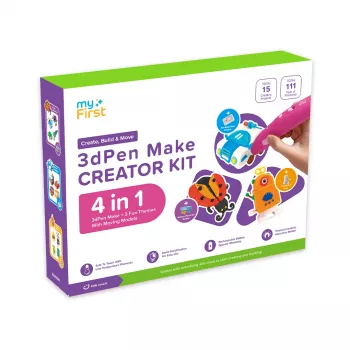 myFirst 3dPen Make Creator Kit - 3D Printing Pen Set with 3 Thematic Stencil Sets, 3 Movable Model Templates and PCL Filaments (Red)