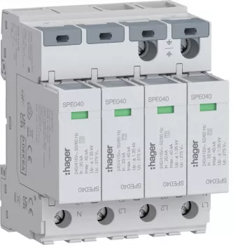 Hager Přepěťová ochrana 4P SPE440S typ 2 TNS Uc 275V In 20kA Imax 40kA