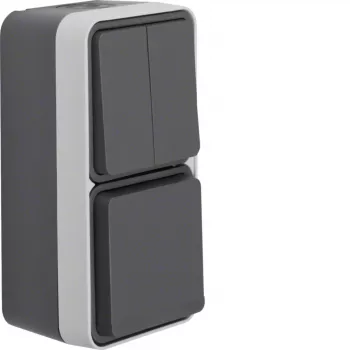 Hager WNC081 Surface-Mounted Series Switch/Socket SCHUKO with Hinged Lid, Vertical, Polar White (RAL 9010)