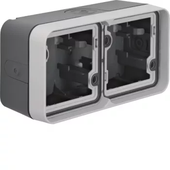 Hager WNA685 Surface-Mounted Enclosure Base 2-Gang Horizontal with Frame 4 Cable Entries IP55 Polar White