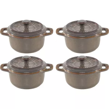 Sada mini cocotte Staub 4dílná keramická kulatá antracitově šedá 10 cm