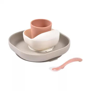 Beaba silikonová sada pro dětské stravování s přísavným základem Terracotta (913602)