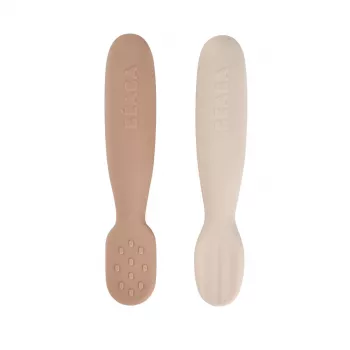 Beaba sada 2 silikonových prvních lžiček a kousátek Praline/Clay