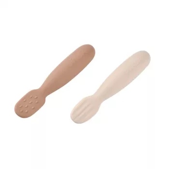 Beaba sada 2 silikonových prvních lžiček a kousátek Praline/Clay