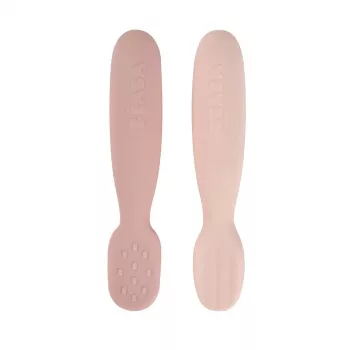 Beaba sada 2 silikonových prvních lžiček a kousátek Cotton Candy/Sorbet