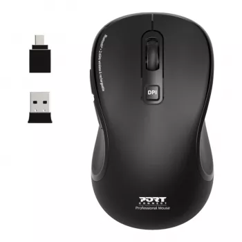 PORT Designs PORT Connect Professional ESSENTIAL bezdrátová optická myš – 5 tlačítek – 2,4 GHz, Bluetooth – USB přijímač – černá