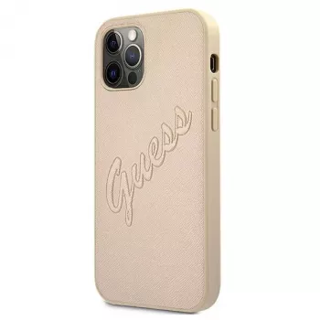 Guess Saffiano Vintage Script Hard Case for Apple iPhone 12 Pro Max 6.7 inch - Gold