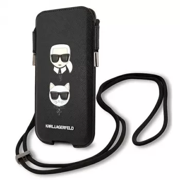 Pevné pouzdro Karl Lagerfeld Ikonik Karl & Choupette Head pro iPhone 12 / 12 Pro 6,1 inch černé
