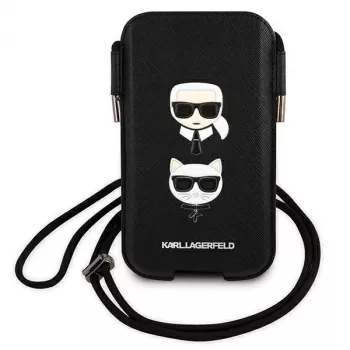 Pevné pouzdro Karl Lagerfeld Ikonik Karl & Choupette Head pro iPhone 12 / 12 Pro 6,1 inch černé