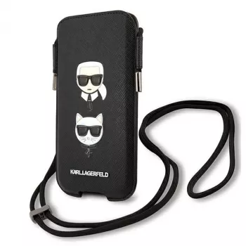 Pevné pouzdro Karl Lagerfeld Ikonik Karl & Choupette Head Saffiano pro Apple iPhone 12 Pro Max 6,7 inch černé