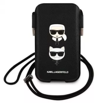 Pevné pouzdro Karl Lagerfeld Ikonik Karl & Choupette Head Saffiano pro Apple iPhone 12 Pro Max 6,7 inch černé