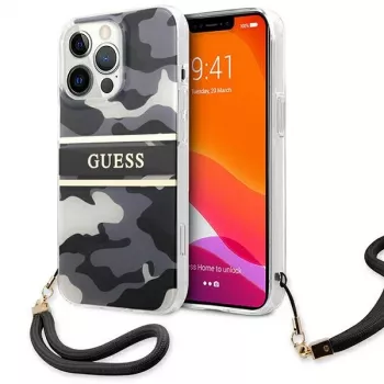 Guess GUHCP13LKCABBK Hard Case for iPhone 13 Pro / 13 6.1 inch Black Camo Strap Collection
