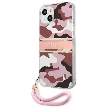 Guess GUHCP13MKCABPI Hard Case for iPhone 13 / 14 / 15 6.1 inch Pink Camo Strap Collection