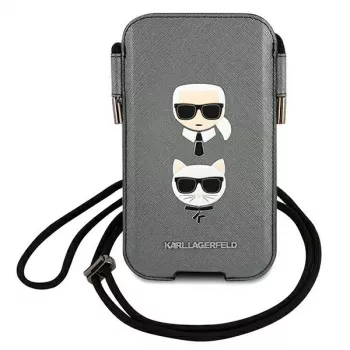 Pevné pouzdro Karl Lagerfeld Ikonik pro Apple iPhone 12 Pro Max, šedé Saffiano PU, design Karl & Choupette Head