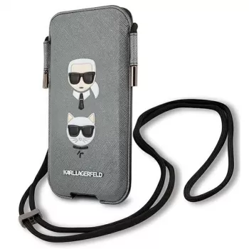 Pevné pouzdro Karl Lagerfeld Ikonik pro Apple iPhone 12 Pro Max, šedé Saffiano PU, design Karl & Choupette Head