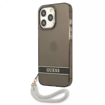 Guess GUHCP13LHTSGSK průsvitné pevné pouzdro s poutkem na ruku pro Apple iPhone 13 Pro / iPhone 13, černé