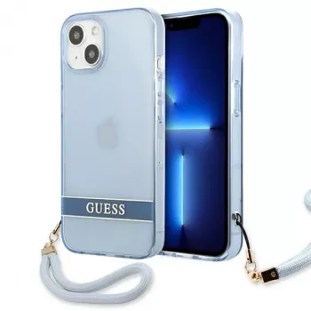 Guess GUHCP13SHTSGSB iPhone 13 mini 5.4 inch Blue Translucent Hardcase with Strap