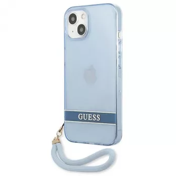 Guess GUHCP13SHTSGSB iPhone 13 mini 5.4 inch Blue Translucent Hardcase with Strap