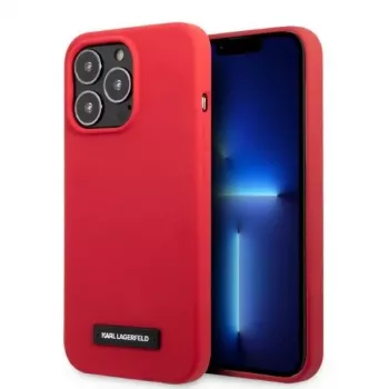 Karl Lagerfeld KLHCP13LSLMP1R silikonové pevné pouzdro s plaketou pro iPhone 13 Pro / 13 6,1 inch - červené