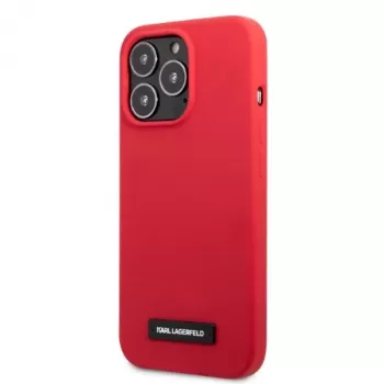 Karl Lagerfeld KLHCP13LSLMP1R silikonové pevné pouzdro s plaketou pro iPhone 13 Pro / 13 6,1 inch - červené