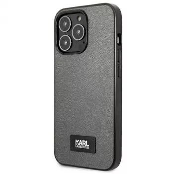 Karl Lagerfeld KLHCP13XSFMP2DG pevné pouzdro pro Apple iPhone 13 Pro Max 6,7 inch stříbrné Saffiano s plaketou