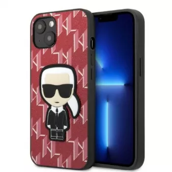 Karl Lagerfeld KLHCP13MPMNIKPI pevné pouzdro pro iPhone 13 / 14 6,1 inch červené monogram Ikonik Patch