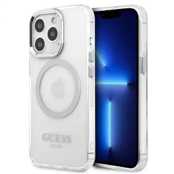 Guess GUHMP13LHTRMS Metal Outline MagSafe Hard Case for iPhone 13 Pro / iPhone 13 6.1 inch - Silver